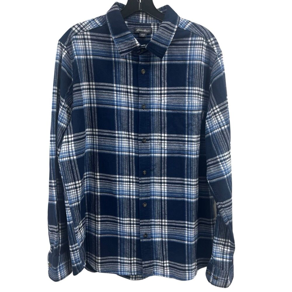 Eddie Bauer Men’s Size Large Blue Plaid Flannel Long Sleeves Button Up‎ Shirt